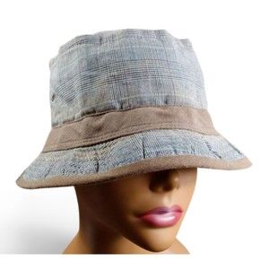 Basiquenti Unisex Men's Women's Size M Bucket Hat - Gray w/ Blue & Black Stripes